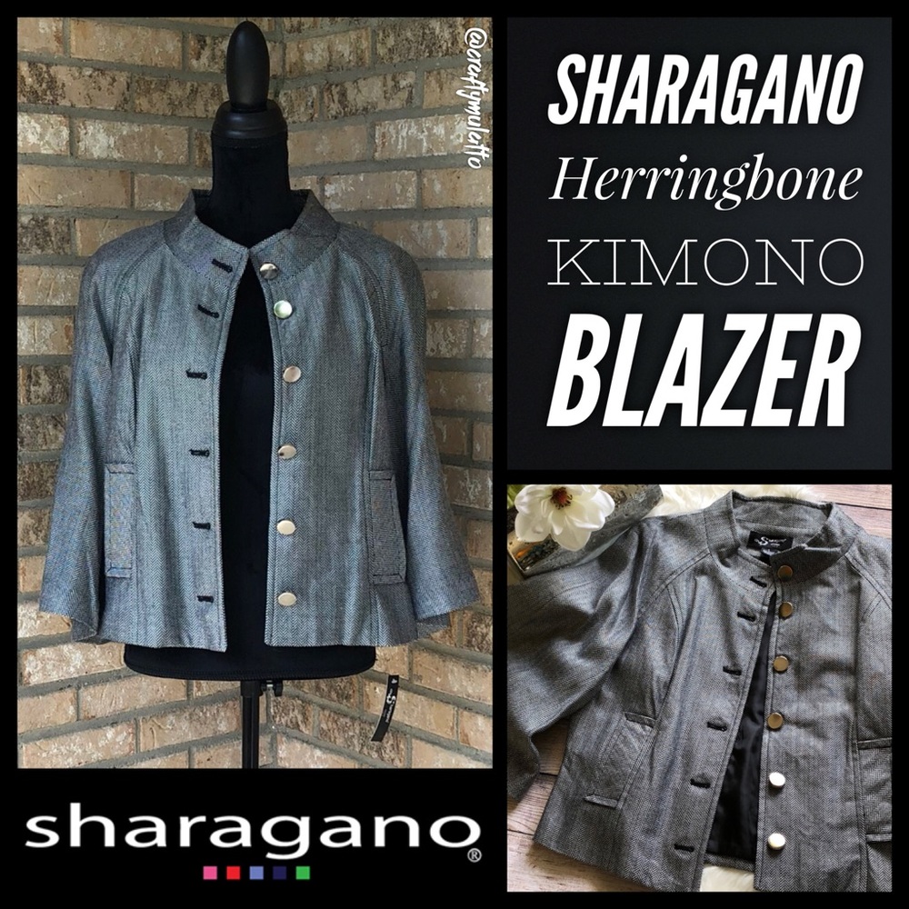 NWT Sharagano Herringbone Kimono Blazer, Sz Large